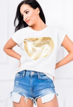 T-shirt damski duże złote serce