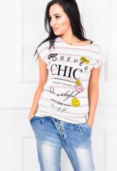 Lekki T-shirt paski napis chic
