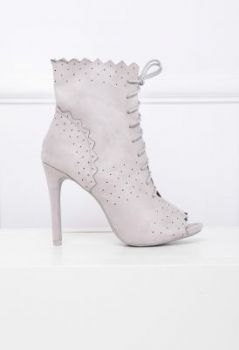 Botki faux suede peep toe ażurowy wzór