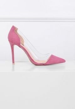Transparentne szpilki faux suede