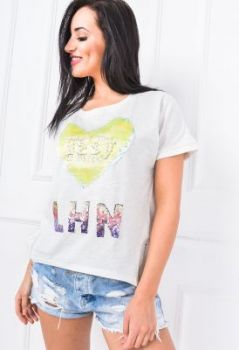 T-shirt nadruk serce i perełki