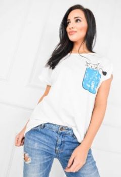 T-shirt nadruk kieszonka i kotek