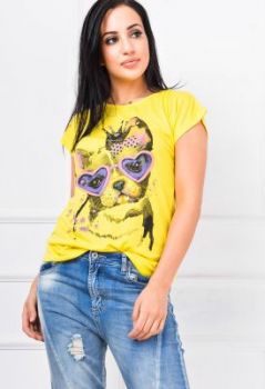 T-shirt damski nadruk piesek w okularach