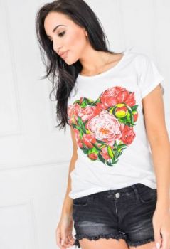 T-shirt nadruk serce z róż