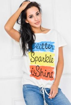 T-shirt kolorowe pasy z napisami
