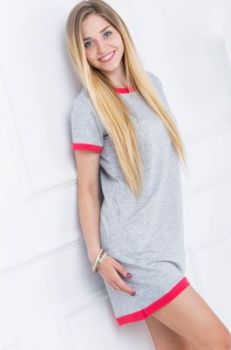 Tunika krótki rękaw kontrastowe surowe wykończenie