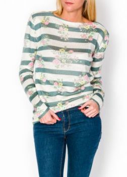 Sweter paski kwiaty