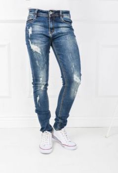 Ciemne rurki jeansowe przetarcia skinny fit
