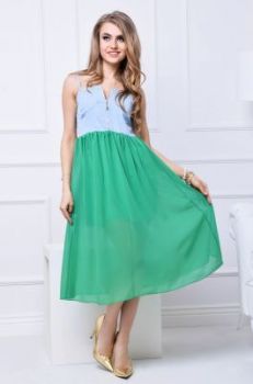 -50% SALE Zwiewna sukienka jeans szyfonowa