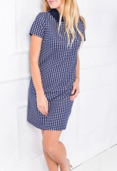 Sukienka tuba w kwadraty kołnierzyk krótki rękaw