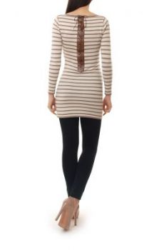 -35% SALE Sweter w paski wiązany