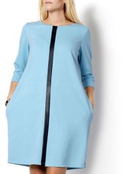 Sukienka tuba kieszenie wstawka ze skóry