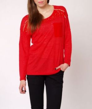 -20% SALE Bluzka zdobiony dekolt wstawka