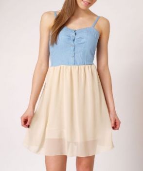 -40% SALE Kloszowana sukienka szyfon jeans