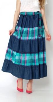 -30% SALE Jeans długa spódnica maxi kratka