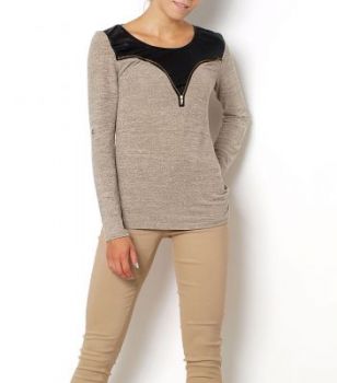 -20% SALE Bluzka dekolt ekoskóra zamek