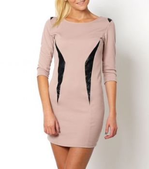 Ołówkowa sukienka wstawki ekoskóra